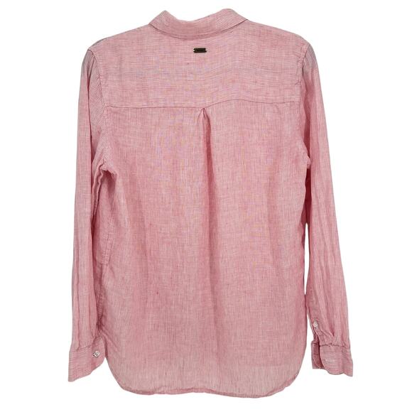 Barbour Marine Women’s Shirt Size 6 Pink Stripe Linen Relaxed Fit Long Sleeve - Picture 5 of 7